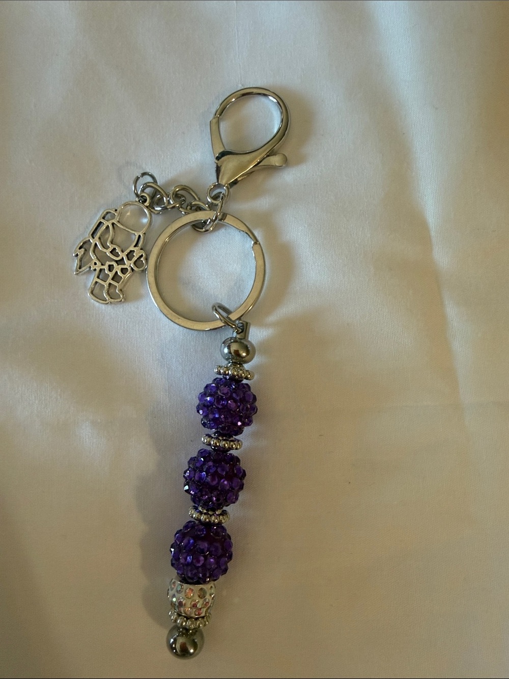 Beaded Purple Crystal Keychain Charm - Women Accessories